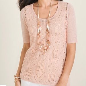 Chico's Pointelle Stitch Linen Blend Sweater Peach Size 1 (M/8) NWOT